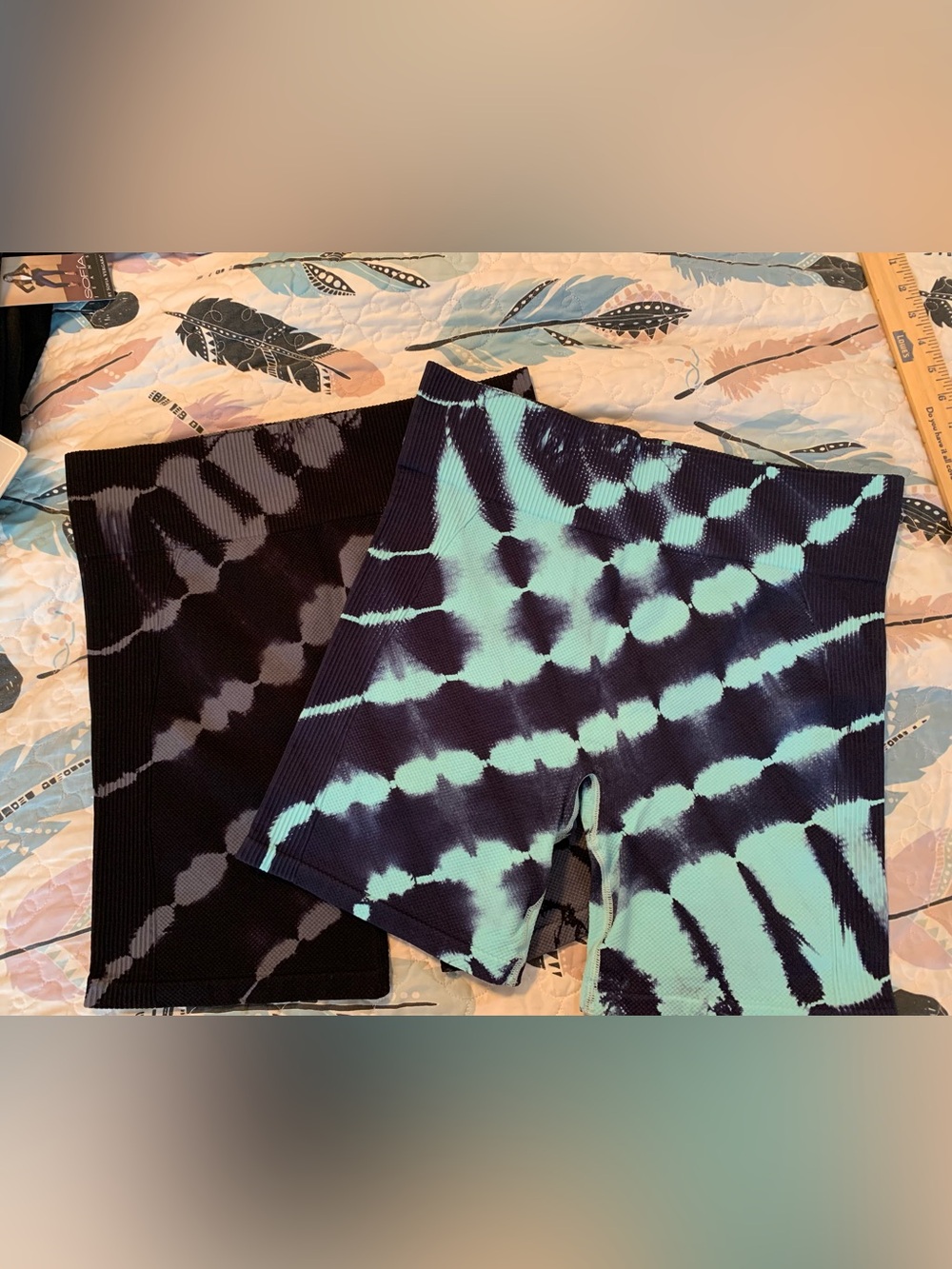 Avia Women's Tie-Dye Bike Shorts lot of 2 pairs in Black & Aqua